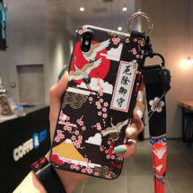 kawaii japanese crane phone case with holder and lanyard