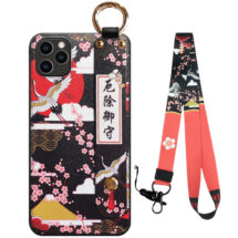 kawaii japanese crane phone case with holder and lanyard