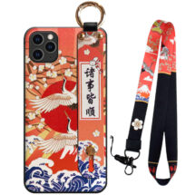 kawaii japanese crane phone case with holder and lanyard