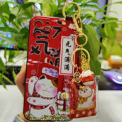 kawaii lucky cat phone case with holder and good luck charm