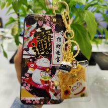 kawaii lucky cat phone case with holder and good luck charm