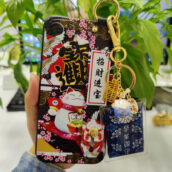 kawaii lucky cat phone case with holder and good luck charm