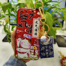 kawaii lucky cat phone case with holder and good luck charm