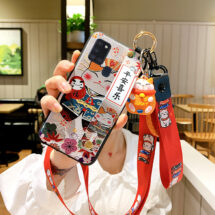 kawaii lucky cat phone case with holder pendant and lanyard