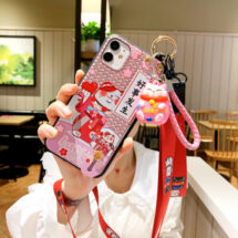 kawaii lucky cat phone case with holder pendant and lanyard