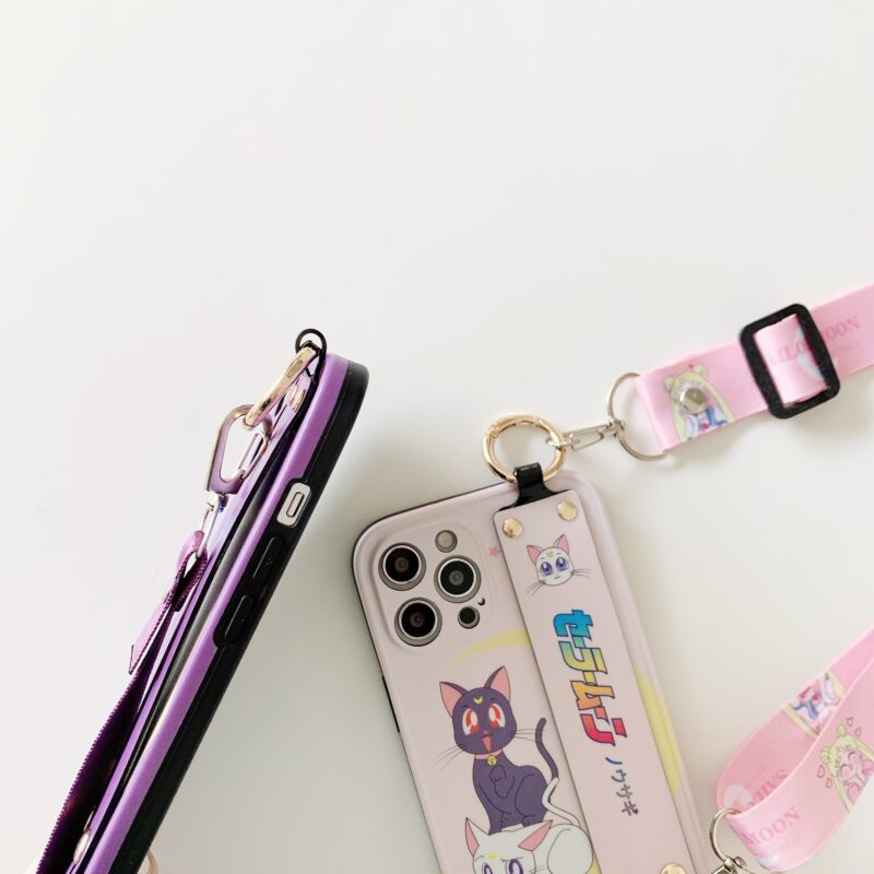 kawaii sailor moon phone case with wrist band and lanyard