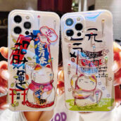 kawaii glitter lucky cat phone case
