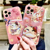kawaii glitter lucky cat phone case