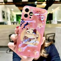 kawaii glitter lucky cat phone case