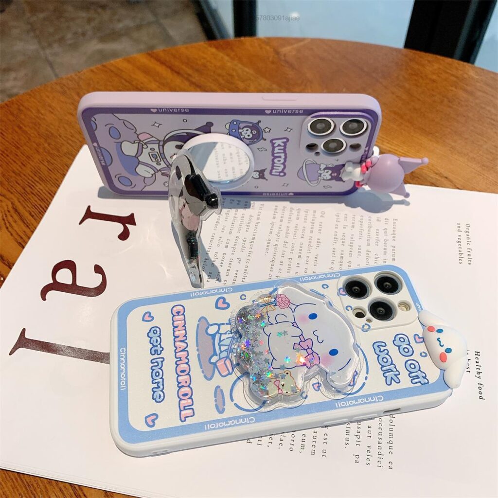 kawaii kuromi phone case with lanyard and wristband