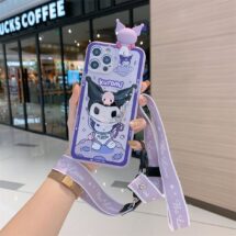 kawaii kuromi phone case with lanyard and wristband