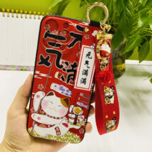 lucky cat phone case with pendant and holder