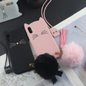 Cat ears phone case with plush