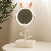 kawaii white bunny ear mirror led ring light