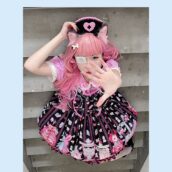 yami kawaii purple lolita dress with kittys