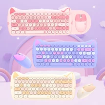 kawaii pink cat ears keyboard and mouse